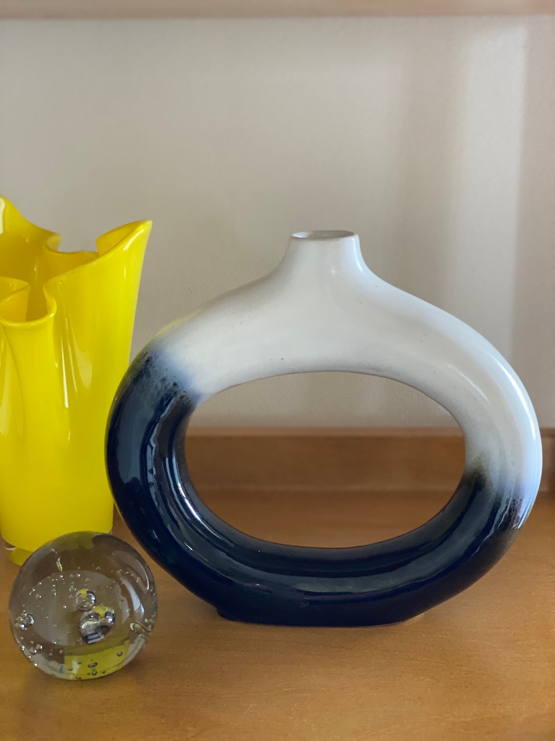 Vintage Circle Vase / Glazed Ceramic Circle Vase / Modern Etsy