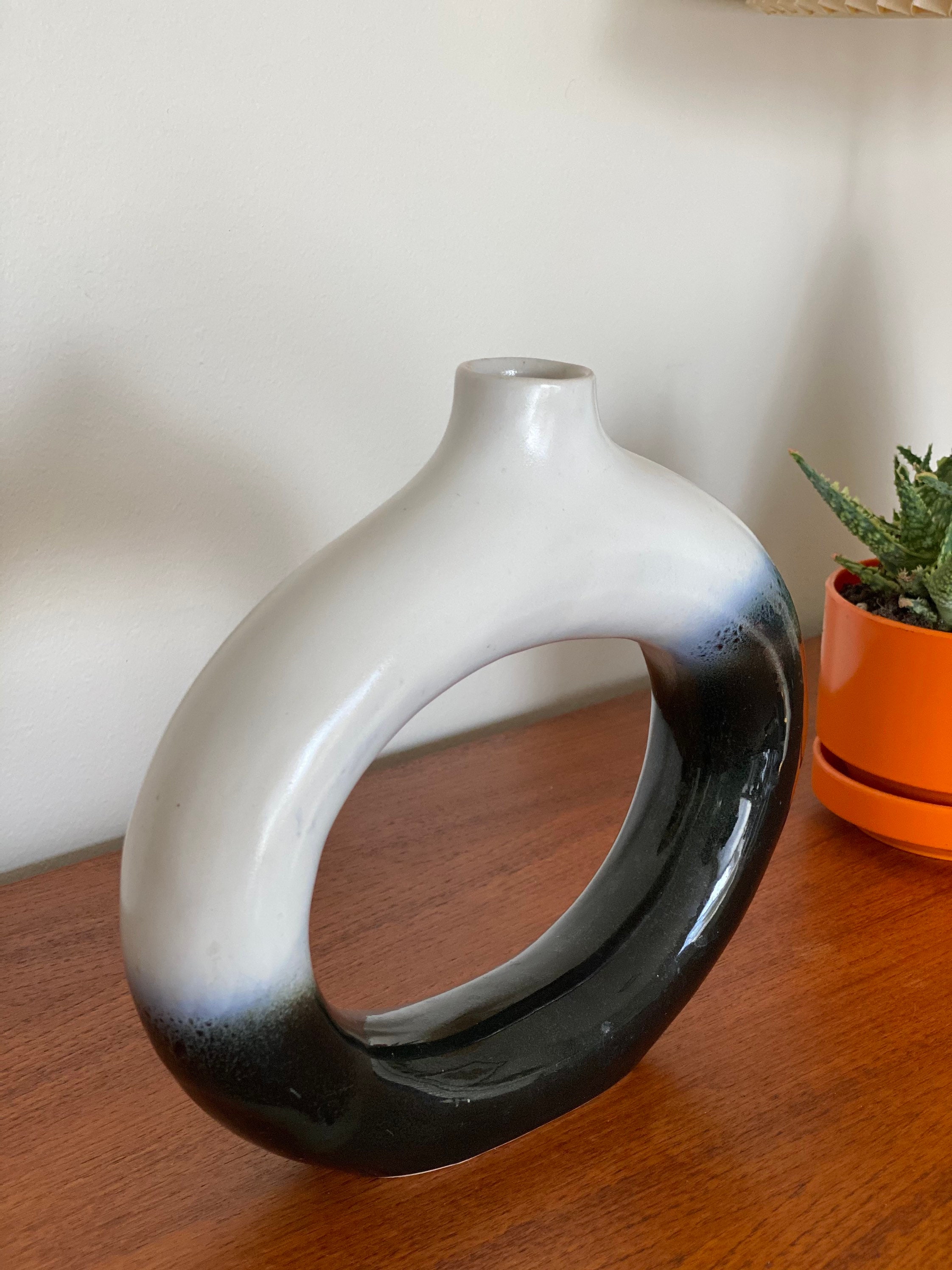 Vintage Circle Vase / Glazed Ceramic Circle Vase / Modern Etsy