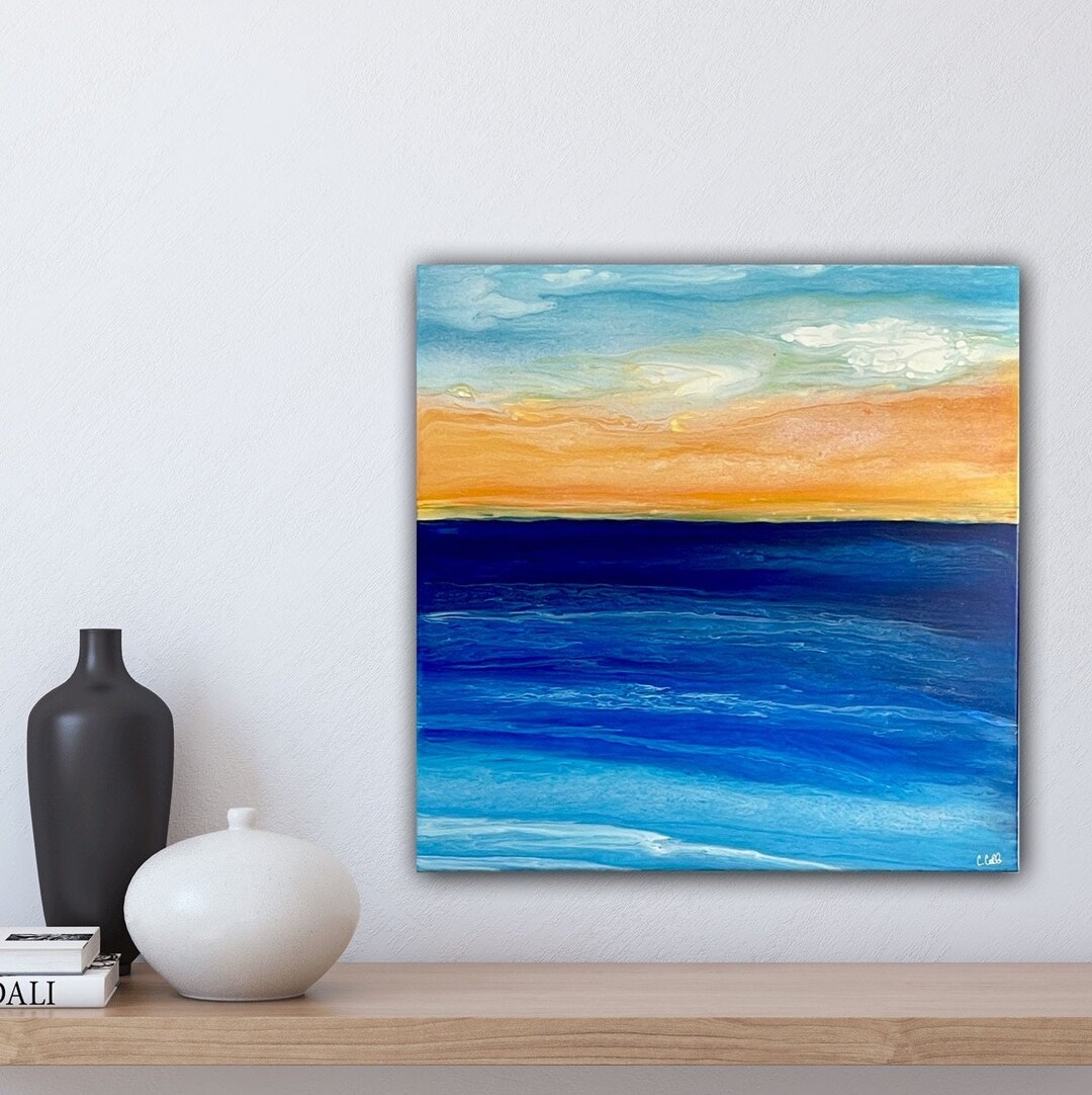 Abstract Beach Original Art: Ocean Acrylic Painting (20"x20") - Etsy
