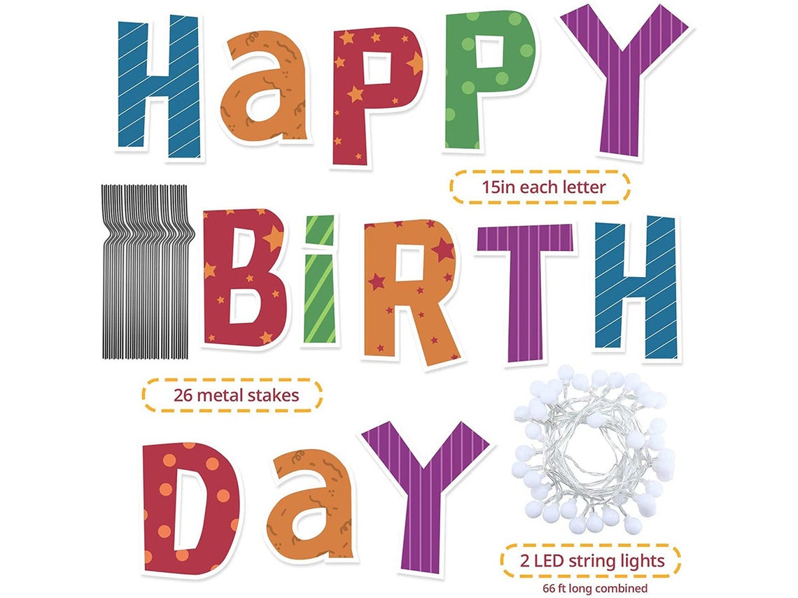 Happy Birthday Yard Sign with Stakes Set of 13 Large Lawn Etsy