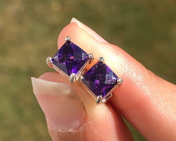 Amethyst Earrings, Amethyst Studs, Amethyst Heart… - image 2