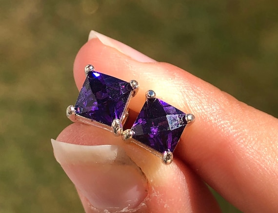 Amethyst Earrings, Amethyst Studs, Amethyst Heart… - image 1