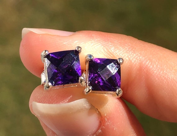 Amethyst Earrings, Amethyst Studs, Amethyst Heart… - image 7