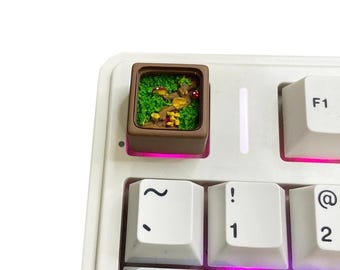 Tecla 3D Bosque de Hongos en Miniatura - Tecla Artesanal - Tecla ESC para Teclado Mecánico Cherry MX, El Mejor Regalo para Amantes de los Teclados