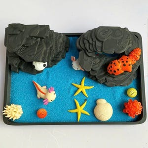 Ocean Zen Garden Miniature | Beach Zen Garden | Axolotl Desk Decor | Desk Accessory Sand Garden | Stress Relief Sea Life Gift