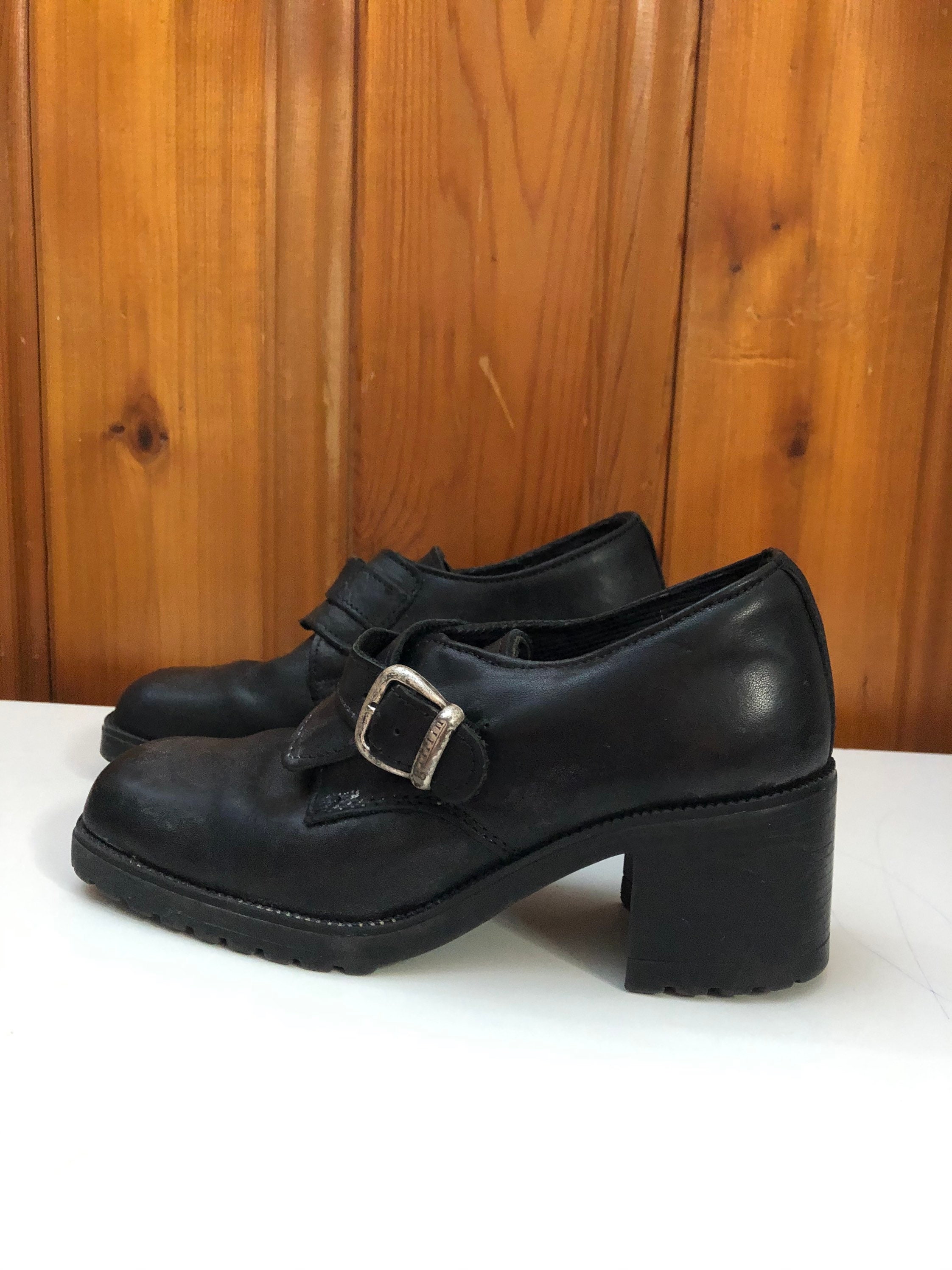 Black silver buckle 90s witch school girl shoes chunky Black silver buckle 90s witch school girl shoes chunky