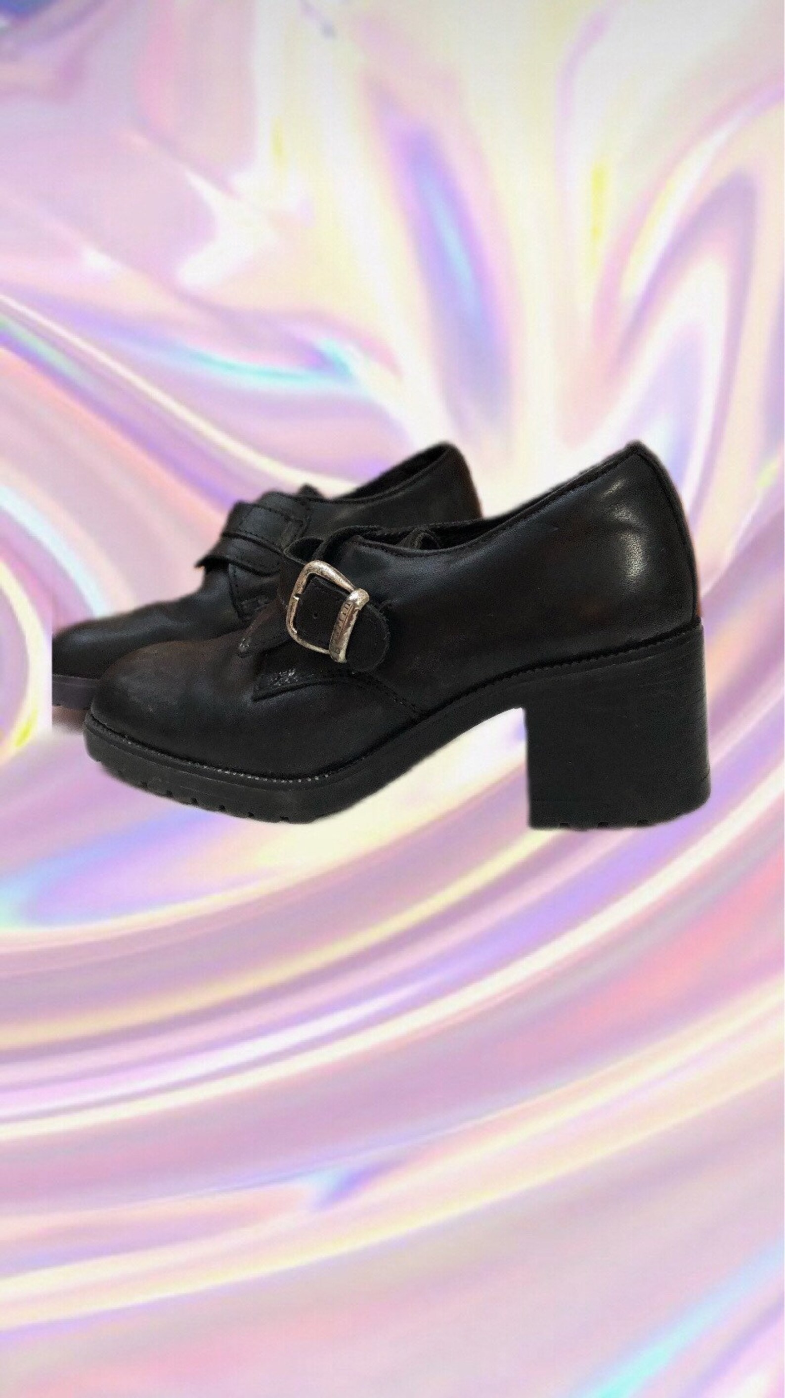 Black silver buckle 90s witch school girl shoes chunky Black silver buckle 90s witch school girl shoes chunky