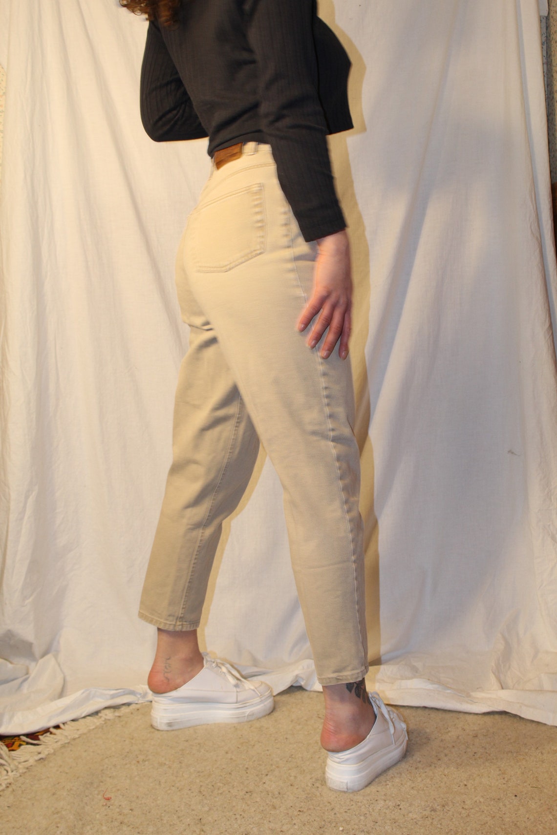 beige mom jeans high waist