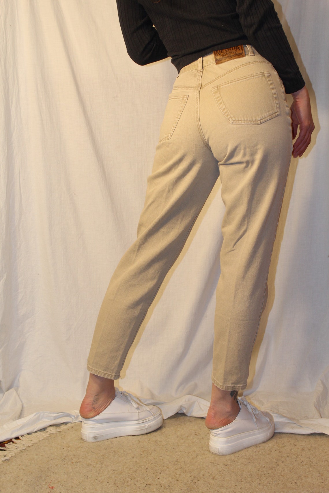 beige mom jeans high waist