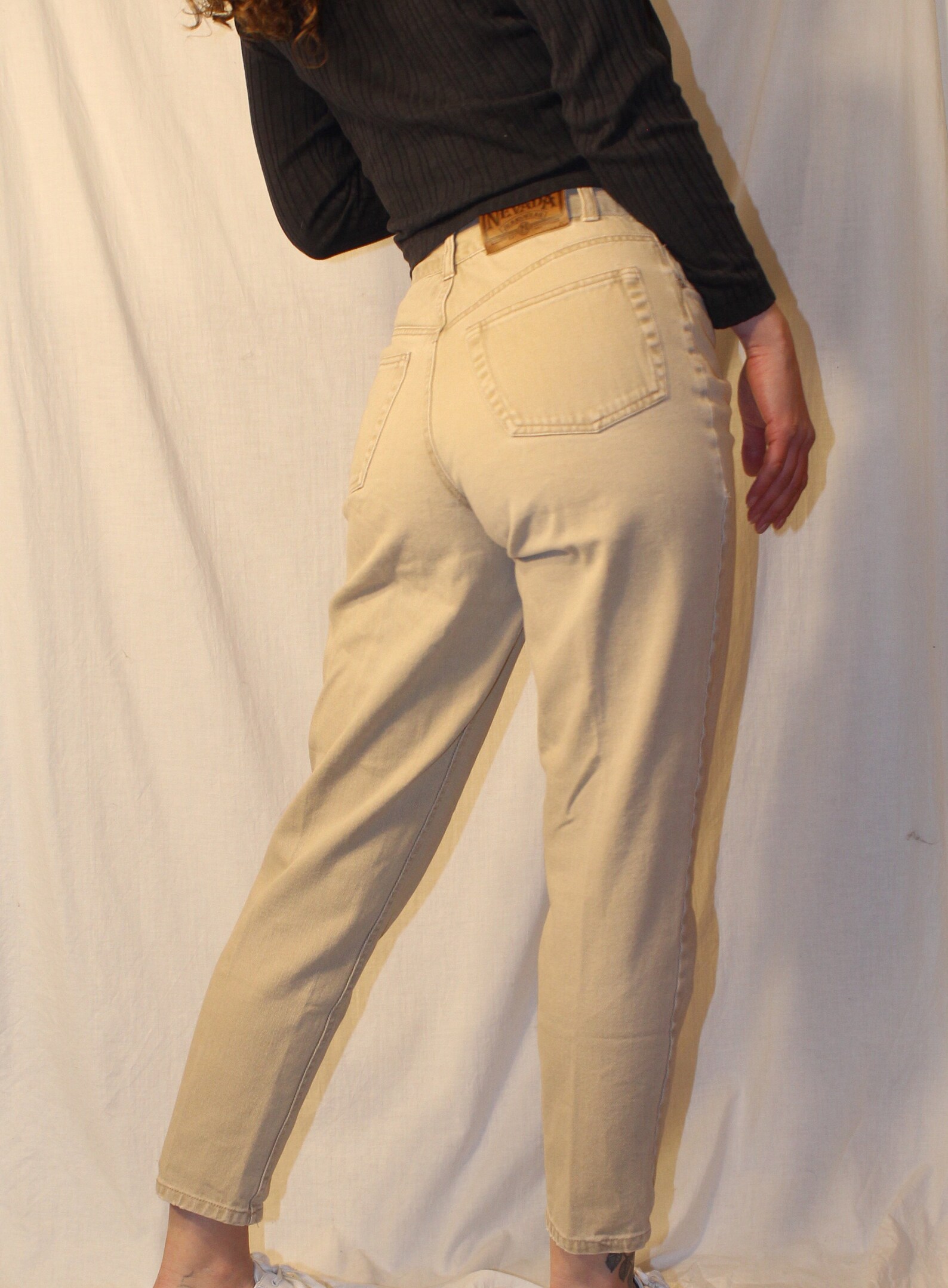 beige mom jeans high waist