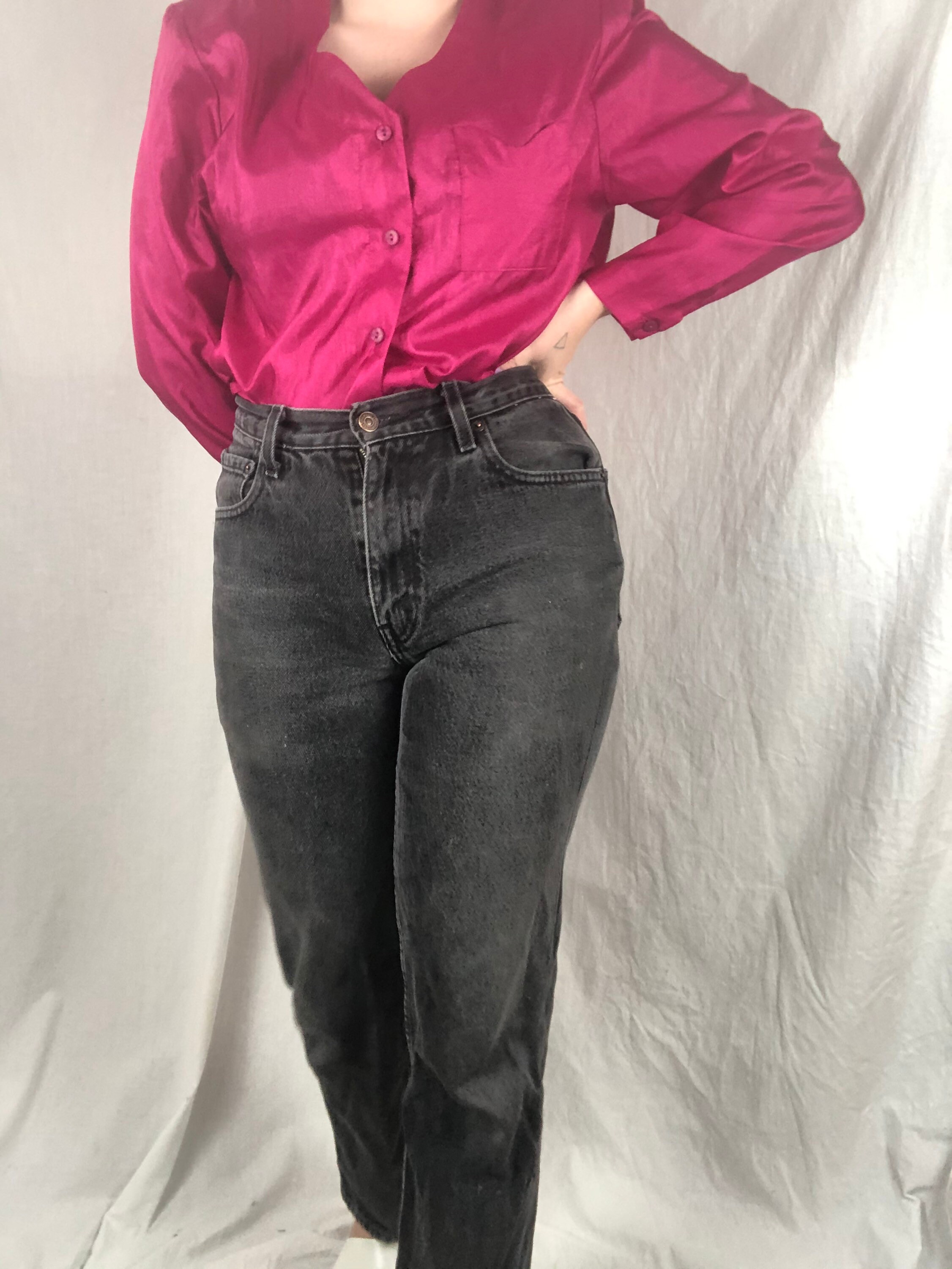 1980s Bright Pink Fuchsia Shoulder Pad Button Blouse With Etsy Ireland