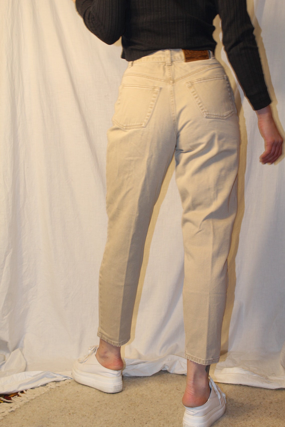 beige mom jeans high waist