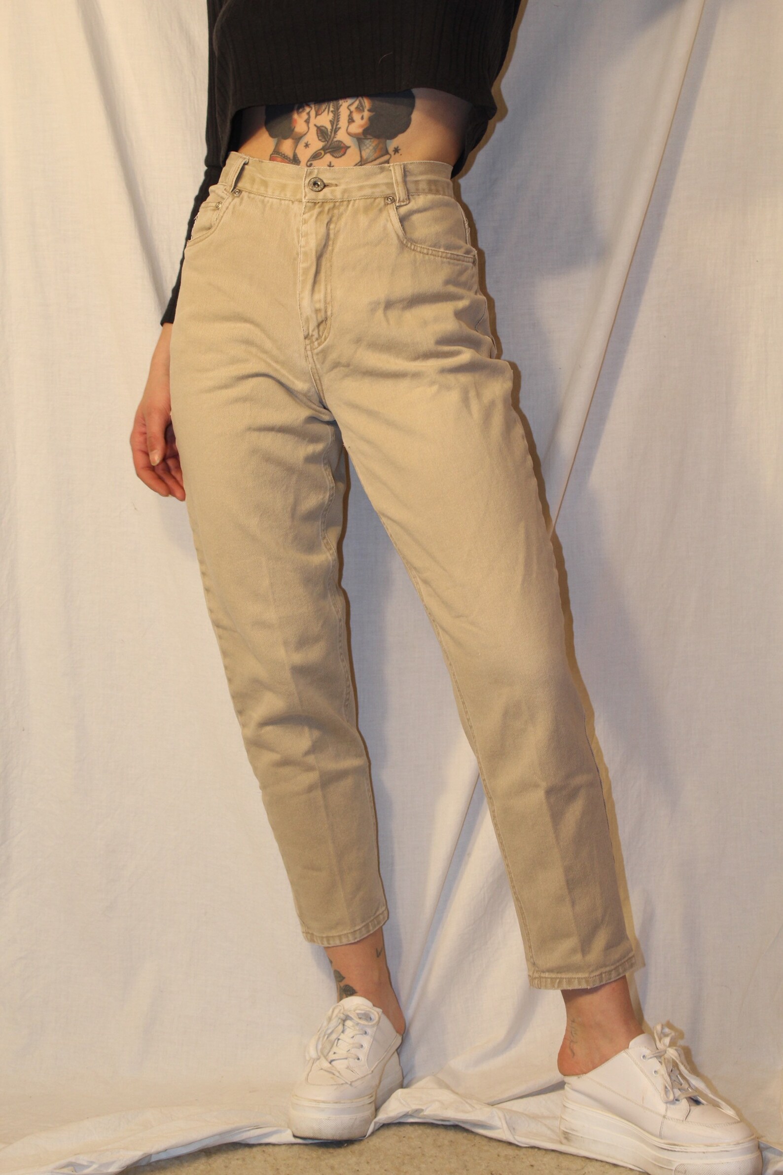 beige mom jeans high waist