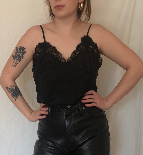 Black Satin Slip Blouse With Lace 
