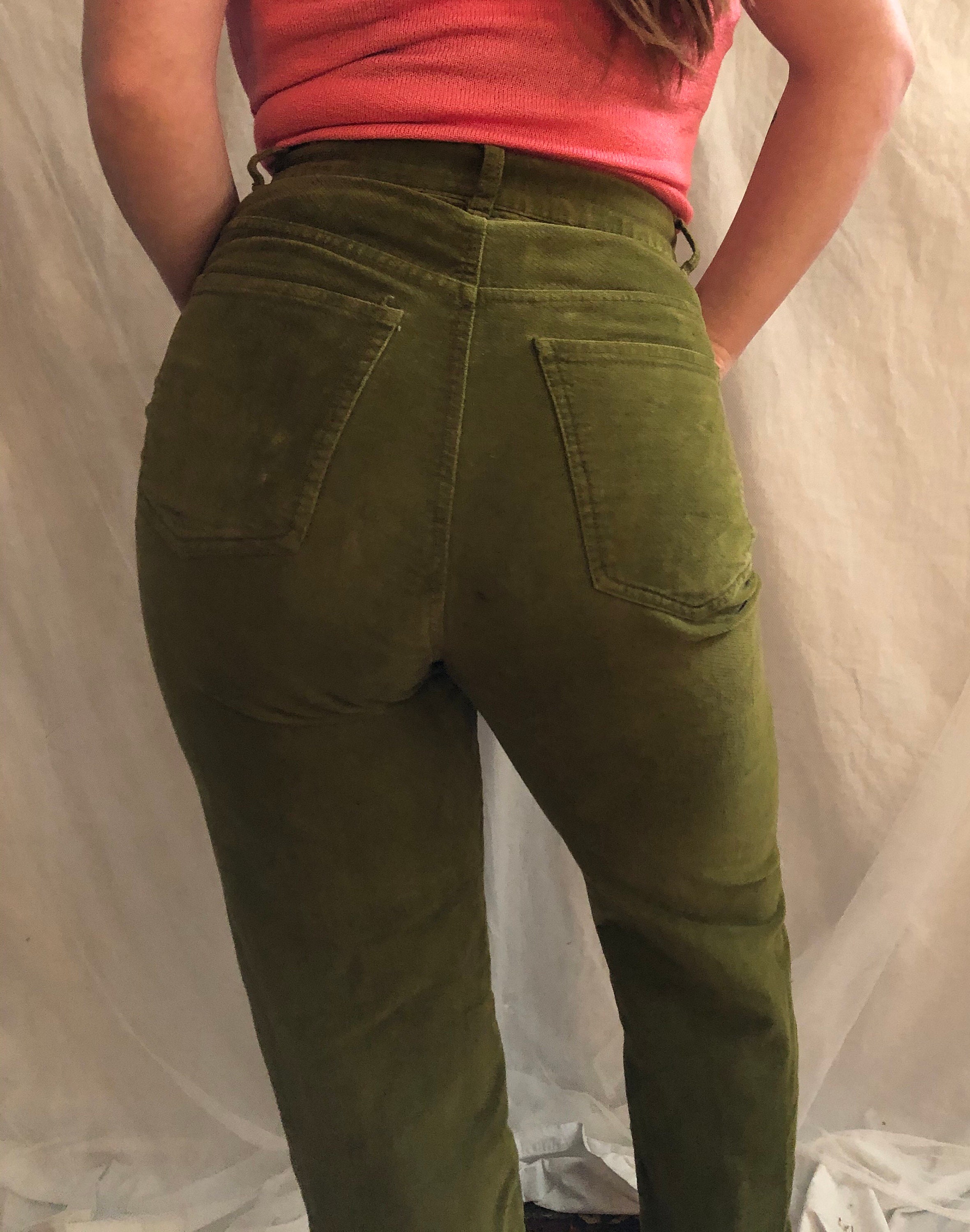 Green velvet high waisted pants Etsy