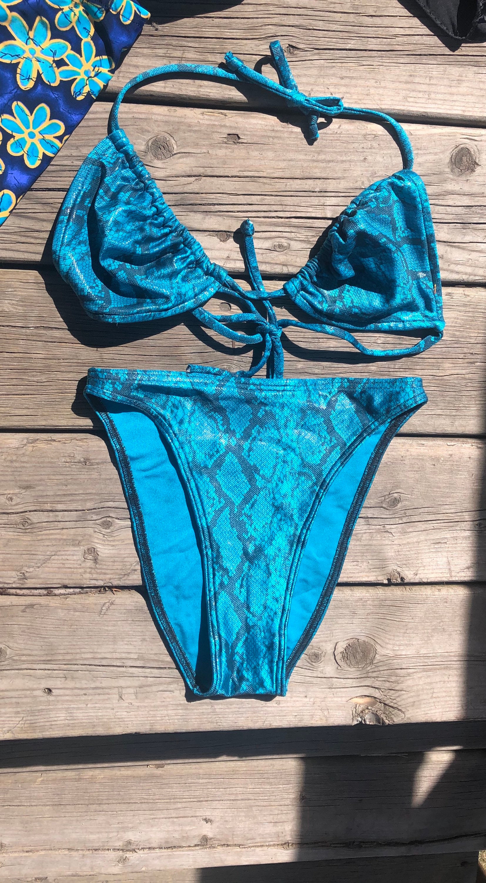 High rise high hip tie bikini 90s vintage Blue snakeskin | Etsy