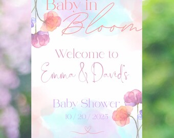Baby in Bloom Welcome Sign, Baby Shower Sign, Editable Floral Spring Template, Baby Shower Decor