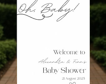 Oh Baby! Minimalist Baby Shower Welcome Sign Template, Elegant Black & White Digital Download, Baby Shower Decor