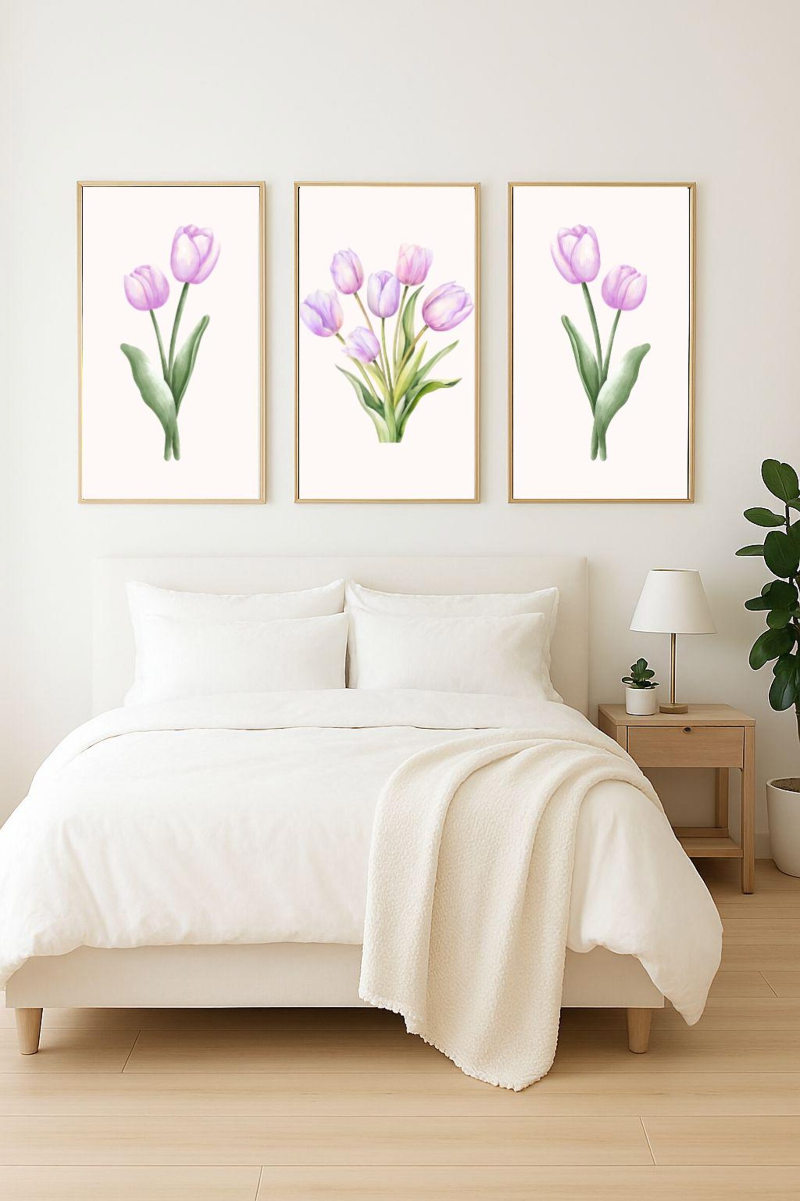 Set of 3 Purple Tulip Wall Art Prints – Watercolor Flower Digital ...