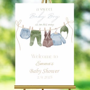 A Sweet Baby Boy Is on His Way, Baby Shower Welcome Sign, Editable Clothesline Template