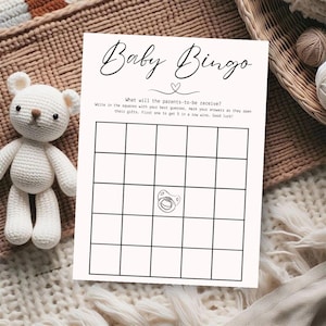 Bingo baby shower moderne, téléchargement immédiat modifiable, carte de bingo bébé neutre