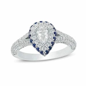 Vera Wang Love Collection Pear Cut Lab Created Diamond & Sapphire Wedding Bridal, Engagement, Anniversary Gift Ring In 925 Sterling Silver