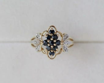 Vintage Ring Art Deco Lab Created Sapphire with Diamond Ring Wedding Ring set In 14K Yellow Gold Finish 925 Silver Ring