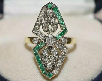 Art Deco Ring Vintage Style Ring Lab-Created Diamond Ring Two-Tone Engagement Ring 14k Gold Finish Ring