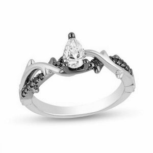 New Enchanted Disney Aurora 0.61 Ct White Pear Diamond Two Tone Wedding Engagement Ring For Women