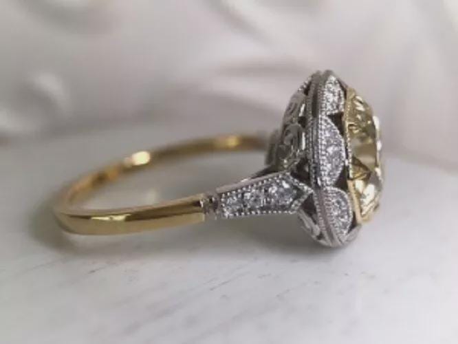 Vintage Style Ring Art Deco Ring 3.35CT Old European Cut Lab Created Diamond Wedding Ring 14K Yellow Gold Finish Ring