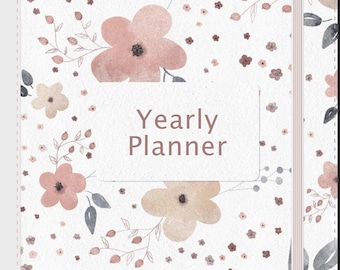 Agenda annuel numérique non daté - Goodnotes - hypertexte - PDF - fleurs roses aquarelles