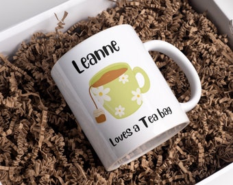 Funny Tea Bag Mug - 'Name' Loves Tea Design