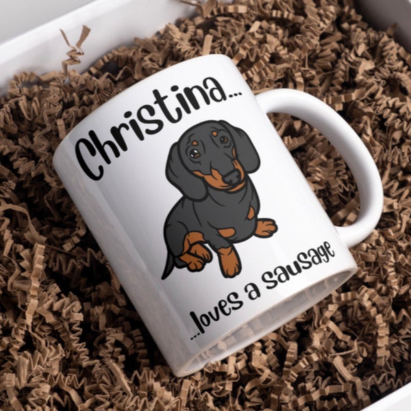 Personalised Dachshund Mug | gift for sausage dog lovers, birthday present | novelty present for friends and family.