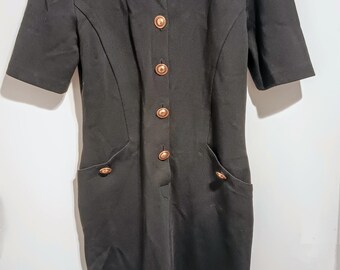 Vintage Adrienne Vittadini Black Button Front Dress