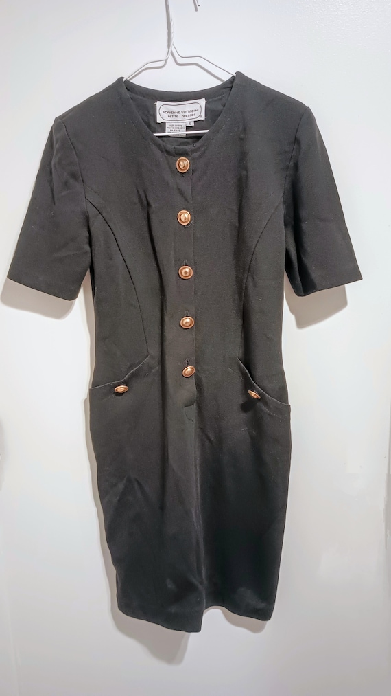 Vintage Adrienne Vittadini Black Button Front Dres