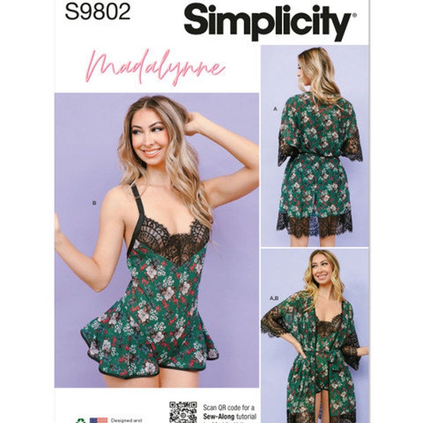 Simplicity Sewing Pattern S9802 Misses' and Women's Robe with Belt and Teddy Lingerie by Madalynne Intimates