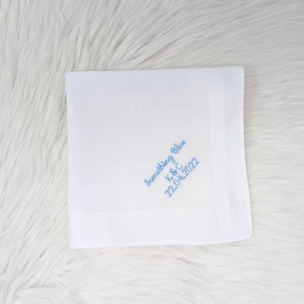 Your custom wording, Up to 15 words, something blue, wedding handkerchief, personalized gift, monogrammed hankie, wedding gift, bride