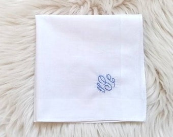 Embroidered hankie, something blue, wedding handkerchief, personalized gift, monogrammed hankie, wedding gift, personalized hankie, groom