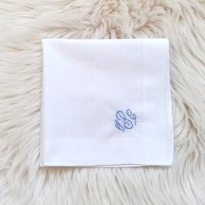 Embroidered hankie, something blue, wedding handkerchief, personalized gift, monogrammed hankie, wedding gift, personalized hankie, groom