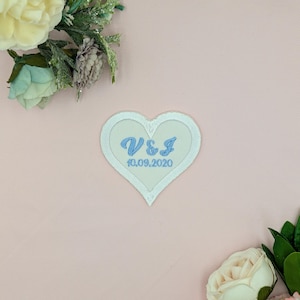 Something Blue, Personalized Heart Patch for Wedding Dress, Bride, Sew in, Iron on, Customizable, Groom, Bridal, Ceremony, Traditional