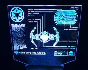 ダース・ベイダー、タイ・ファイター、LED、アクリル、スター・ウォーズ、設計図、ライト、ナイトライト、ギフト、彼へのギフト、彼女へのギフト、自分へのギフト、子供へのギフト