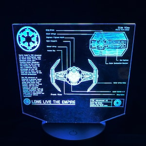 Darth Vader, Tie fighter, LED, Acrylic ,Star Wars, Blueprint, Light, Nightlight, Gift, gift for him, Gift for her, Self gift, Kids gift