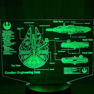 Millennium Falcon, LED, Acrylic ,Star Wars, Blueprint,Falcon, Light, Nightlight, Gift, gift for him, Gift for her, Self gift, Kids gift