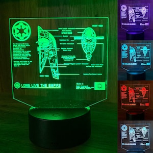 Mandalorian, Boba Fett, LED, Edge lit, Acrilico, Star Wars, cartello, Luce notturna, Regalo per lui, Regalo per lei, Slave 1, Progetto, Regalo per bambini