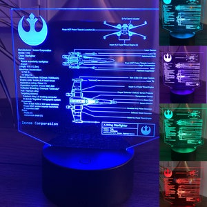 Star wars, X-wing, LED, Acrylic, Sign, Light, Edge lit, Nightlight, Gift for him, Gift for her, Self gift, Kids gift