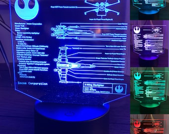 Star wars, X-wing, LED, Acrylic, Sign, Light, Edge lit, Nightlight, Gift for him, Gift for her, Self gift, Kids gift