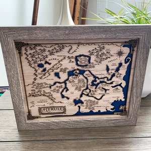 Zelda, Hyrule, Link, Laser cut, Engraved, Wood, 3D, Map, Picture, 8x10, Wall Hanging, Gift for Him, Gift for her, Self Gift
