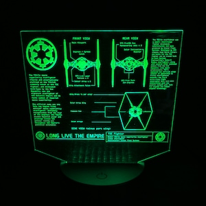 Star wars, Tie fighter, LED, Acrylic, Sign, Light, Edge lit, Nightlight, Gift for him, Gift for her, Self gift, Kids gift