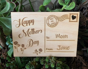 Mothers Day, Wood Postcard, Personalized, Gift, Greeting card, Gift for her, Mother, Card, Mom, Present, Custom, gift for mom
