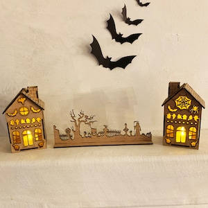 Halloween Dekorationen, Spooky House, Motiv, Teelicht, Dekor, Led beleuchtet, Flackern, Kerze